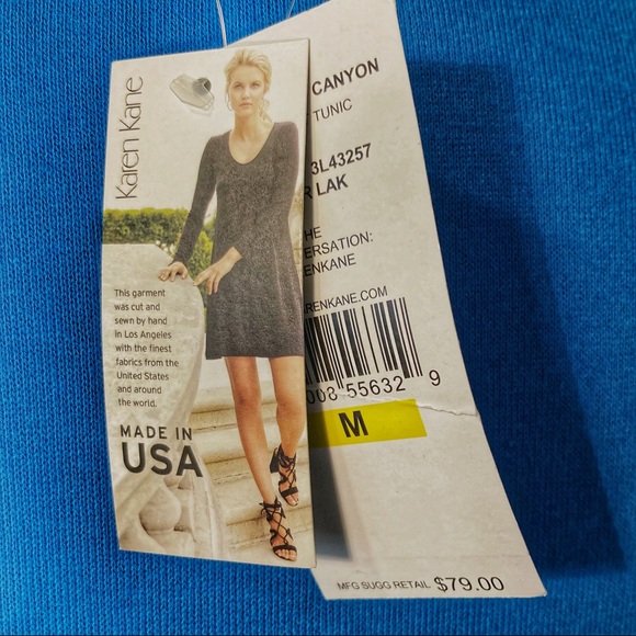 🆕 Karen Kane Knit Tunic High Low Slit each side V Neck Azure Blue NWT SZ M - Picture 6 of 10